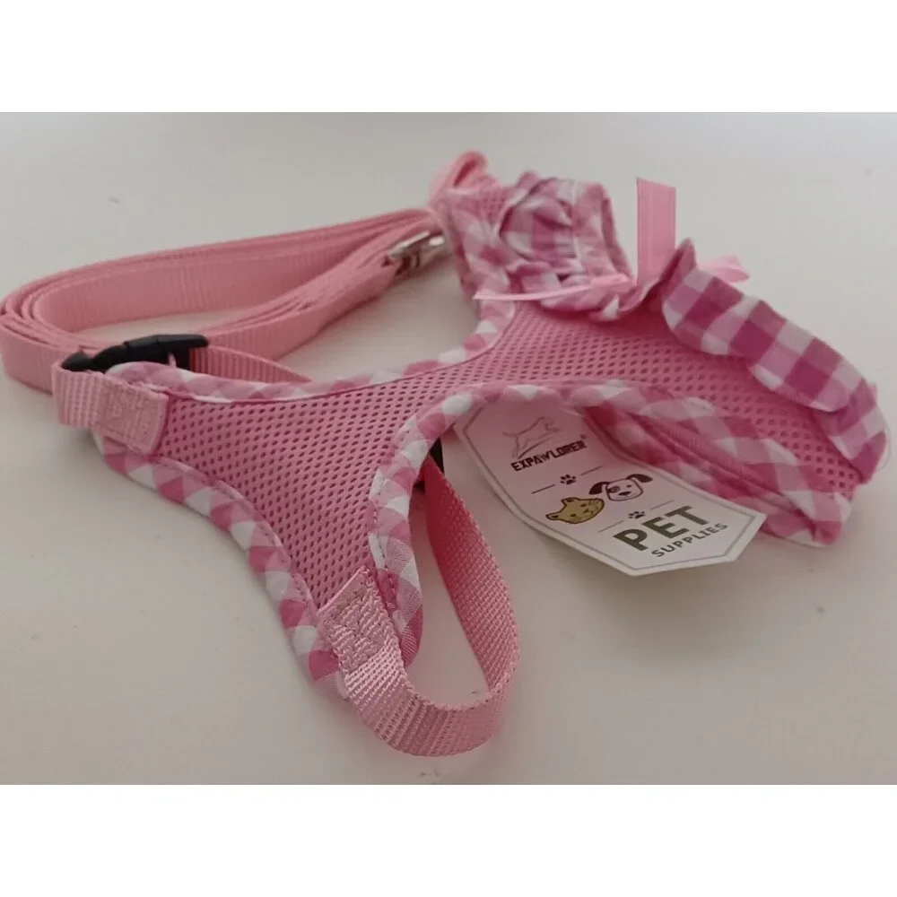 Expawlorer Pink Cat Mesh Harness With Bow & Leash, Size Small